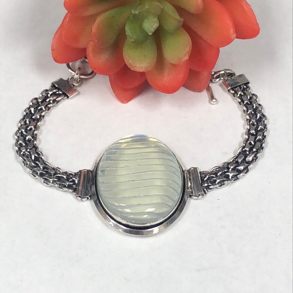 Carved Opalite Silver Bracelet - image 3
